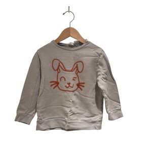 Zara Kids Light Gray Sweatshirt with Orange Bunny Embroidery - size 2-3